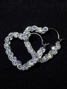 Crystal Heart Hoop Earrings - Silver Tone